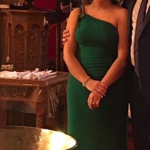 Lauren Green Ruched One shouldered formal dress